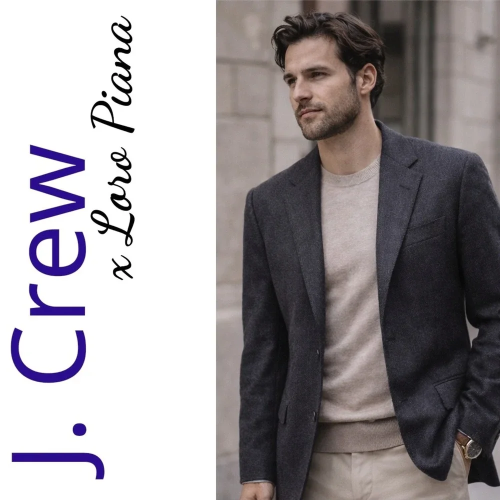 J Crew x Loro Piana Ludlow Blazer‎ Mens Slim Fit Wool Cashmere Dark Gray, 34S